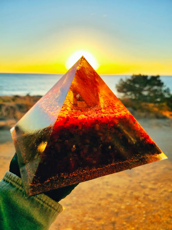 Golden pyramid orgonite