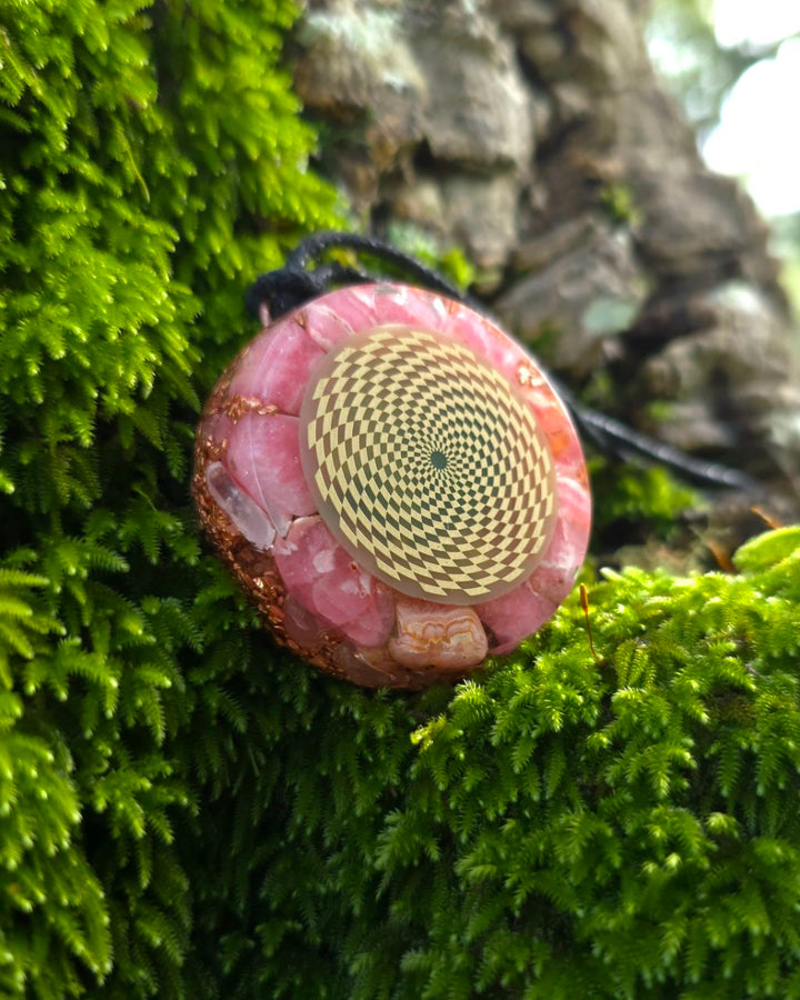 Orgonite pendant | Rhodochrosite, Rose Quartz, Ruby