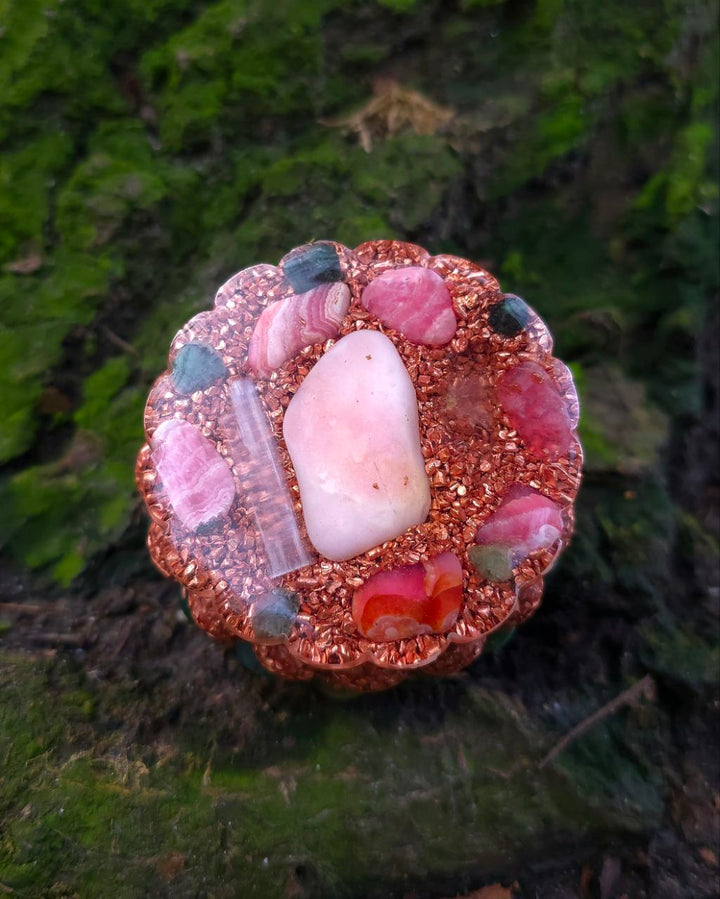 Emerald Lucid Dreaming Orgonite | Emerald, pink Opal, Rhodochrosite, Ruby
