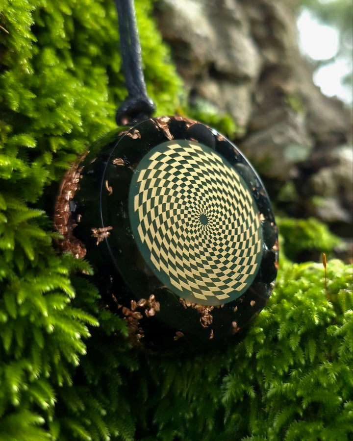 Orgonite pendant | Rainbow Obsidian, Black Tourmaline, Tiger's Eye, Kyanite