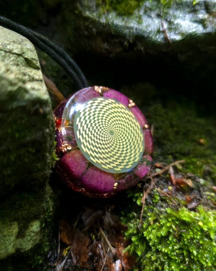 Orgonite pendant | Ruby & Red Garnet