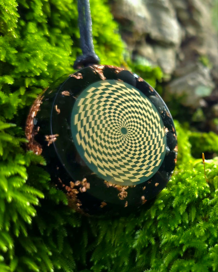 Orgonite pendant | Rainbow Obsidian, Black Tourmaline, Tiger's Eye, Kyanite